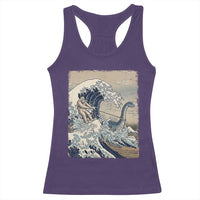 Funny Bigfoot Water Skiing Behind Nessie Racerback Tank Top Ukiyoe Inspired Wave Art