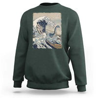 Funny Bigfoot Water Skiing Behind Nessie Sweatshirt Ukiyoe Inspired Wave Art