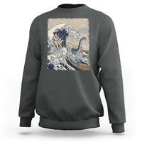 Funny Bigfoot Water Skiing Behind Nessie Sweatshirt Ukiyoe Inspired Wave Art
