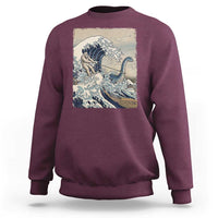 Funny Bigfoot Water Skiing Behind Nessie Sweatshirt Ukiyoe Inspired Wave Art