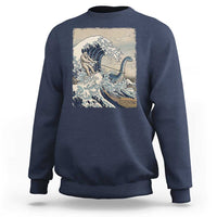 Funny Bigfoot Water Skiing Behind Nessie Sweatshirt Ukiyoe Inspired Wave Art