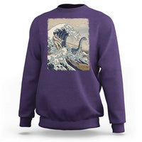 Funny Bigfoot Water Skiing Behind Nessie Sweatshirt Ukiyoe Inspired Wave Art