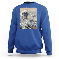 Funny Bigfoot Water Skiing Behind Nessie Sweatshirt Ukiyoe Inspired Wave Art
