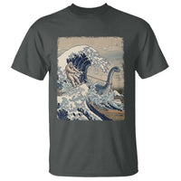 Funny Bigfoot Water Skiing Behind Nessie T Shirt Ukiyoe Inspired Wave Art
