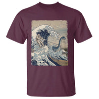 Funny Bigfoot Water Skiing Behind Nessie T Shirt Ukiyoe Inspired Wave Art
