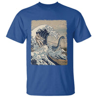 Funny Bigfoot Water Skiing Behind Nessie T Shirt Ukiyoe Inspired Wave Art