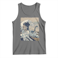 Funny Bigfoot Water Skiing Behind Nessie Tank Top Ukiyoe Inspired Wave Art