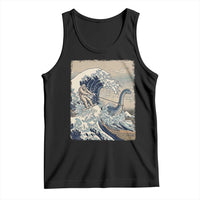 Funny Bigfoot Water Skiing Behind Nessie Tank Top Ukiyoe Inspired Wave Art