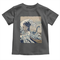 Funny Bigfoot Water Skiing Behind Nessie Toddler T Shirt Ukiyoe Inspired Wave Art