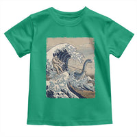 Funny Bigfoot Water Skiing Behind Nessie Toddler T Shirt Ukiyoe Inspired Wave Art