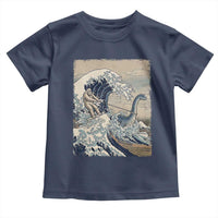 Funny Bigfoot Water Skiing Behind Nessie Toddler T Shirt Ukiyoe Inspired Wave Art