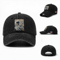 Funny Bigfoot Water Skiing Behind Nessie Washed Cotton Baseball Cap Ukiyoe Inspired Wave Art