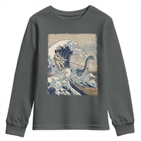 Funny Bigfoot Water Skiing Behind Nessie Youth Sweatshirt Ukiyoe Inspired Wave Art