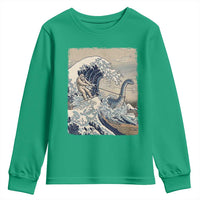 Funny Bigfoot Water Skiing Behind Nessie Youth Sweatshirt Ukiyoe Inspired Wave Art