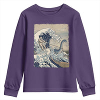 Funny Bigfoot Water Skiing Behind Nessie Youth Sweatshirt Ukiyoe Inspired Wave Art