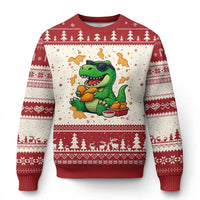 Funny Dinosaur Eating Chicken Nuggets Ugly Christmas Sweater Food Lover Gift - Wonder Print Shop