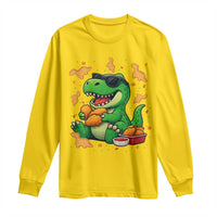 Funny Dinosaur Eating Chicken Nuggets Long Sleeve Shirt Food Lover Gift - Wonder Print Shop