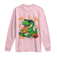 Funny Dinosaur Eating Chicken Nuggets Long Sleeve Shirt Food Lover Gift - Wonder Print Shop