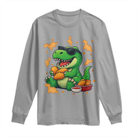 Funny Dinosaur Eating Chicken Nuggets Long Sleeve Shirt Food Lover Gift - Wonder Print Shop