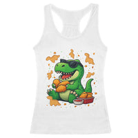 Funny Dinosaur Eating Chicken Nuggets Racerback Tank Top Food Lover Gift - Wonder Print Shop