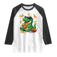 Funny Dinosaur Eating Chicken Nuggets Raglan Shirt Food Lover Gift - Wonder Print Shop