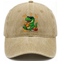 Funny Dinosaur Eating Chicken Nuggets Washed Cotton Baseball Cap Food Lover Gift