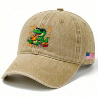 Funny Dinosaur Eating Chicken Nuggets Washed Cotton Baseball Cap Food Lover Gift