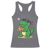 Cute Dinosaur Eating Chicken Nuggets Racerback Tank Top Food Humor Gift - Wonder Print Shop