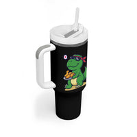 Cute Dinosaur Eating Chicken Nuggets Tumbler With Handle Food Humor Gift