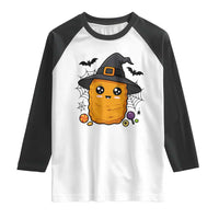 Halloween Nugget With Witch Hat Raglan Shirt Funny Food Gift - Wonder Print Shop