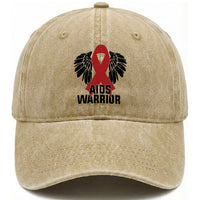 Aids Warrior Washed Cotton Baseball Cap Red Ribbon HIV Awareness Gift