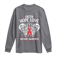 Red Ribbon Faith Hope Love Long Sleeve Shirt World AIDS Day Gift - Wonder Print Shop