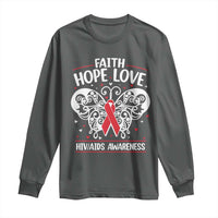 Red Ribbon Faith Hope Love Long Sleeve Shirt World AIDS Day Gift - Wonder Print Shop