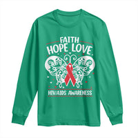 Red Ribbon Faith Hope Love Long Sleeve Shirt World AIDS Day Gift - Wonder Print Shop