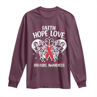 Red Ribbon Faith Hope Love Long Sleeve Shirt World AIDS Day Gift - Wonder Print Shop