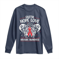 Red Ribbon Faith Hope Love Long Sleeve Shirt World AIDS Day Gift - Wonder Print Shop