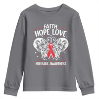 Red Ribbon Faith Hope Love Youth Sweatshirt World AIDS Day Gift - Wonder Print Shop