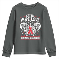 Red Ribbon Faith Hope Love Youth Sweatshirt World AIDS Day Gift - Wonder Print Shop