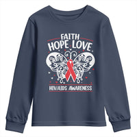 Red Ribbon Faith Hope Love Youth Sweatshirt World AIDS Day Gift - Wonder Print Shop