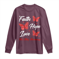 Faith Hope Love HIV AIDS Awareness Butterfly Gift Long Sleeve Shirt - Wonder Print Shop