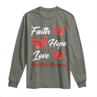 Faith Hope Love HIV AIDS Awareness Butterfly Gift Long Sleeve Shirt - Wonder Print Shop