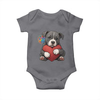 Pitbull Mom Baby Onesie Cute Puppy Hugging Heart Love Dog - Wonder Print Shop