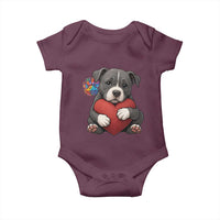 Pitbull Mom Baby Onesie Cute Puppy Hugging Heart Love Dog - Wonder Print Shop