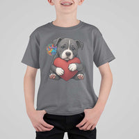 Pitbull Mom T Shirt For Kid Cute Puppy Hugging Heart Love Dog - Wonder Print Shop
