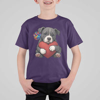 Pitbull Mom T Shirt For Kid Cute Puppy Hugging Heart Love Dog - Wonder Print Shop