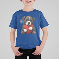Pitbull Mom T Shirt For Kid Cute Puppy Hugging Heart Love Dog - Wonder Print Shop
