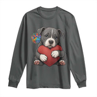 Pitbull Mom Long Sleeve Shirt Cute Puppy Hugging Heart Love Dog - Wonder Print Shop