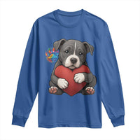 Pitbull Mom Long Sleeve Shirt Cute Puppy Hugging Heart Love Dog - Wonder Print Shop