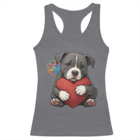 Pitbull Mom Racerback Tank Top Cute Puppy Hugging Heart Love Dog - Wonder Print Shop