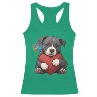 Pitbull Mom Racerback Tank Top Cute Puppy Hugging Heart Love Dog - Wonder Print Shop